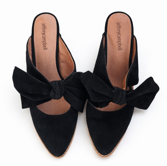 Jeffrey Campbell Shoes - Jeffrey Campbell Cyrus Black Suede Bow Block Heel Mules 6.5